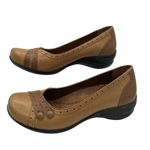 Hush Puppies Womens 9W Burlesque Leather Slip On Loafer Brown Business Casual